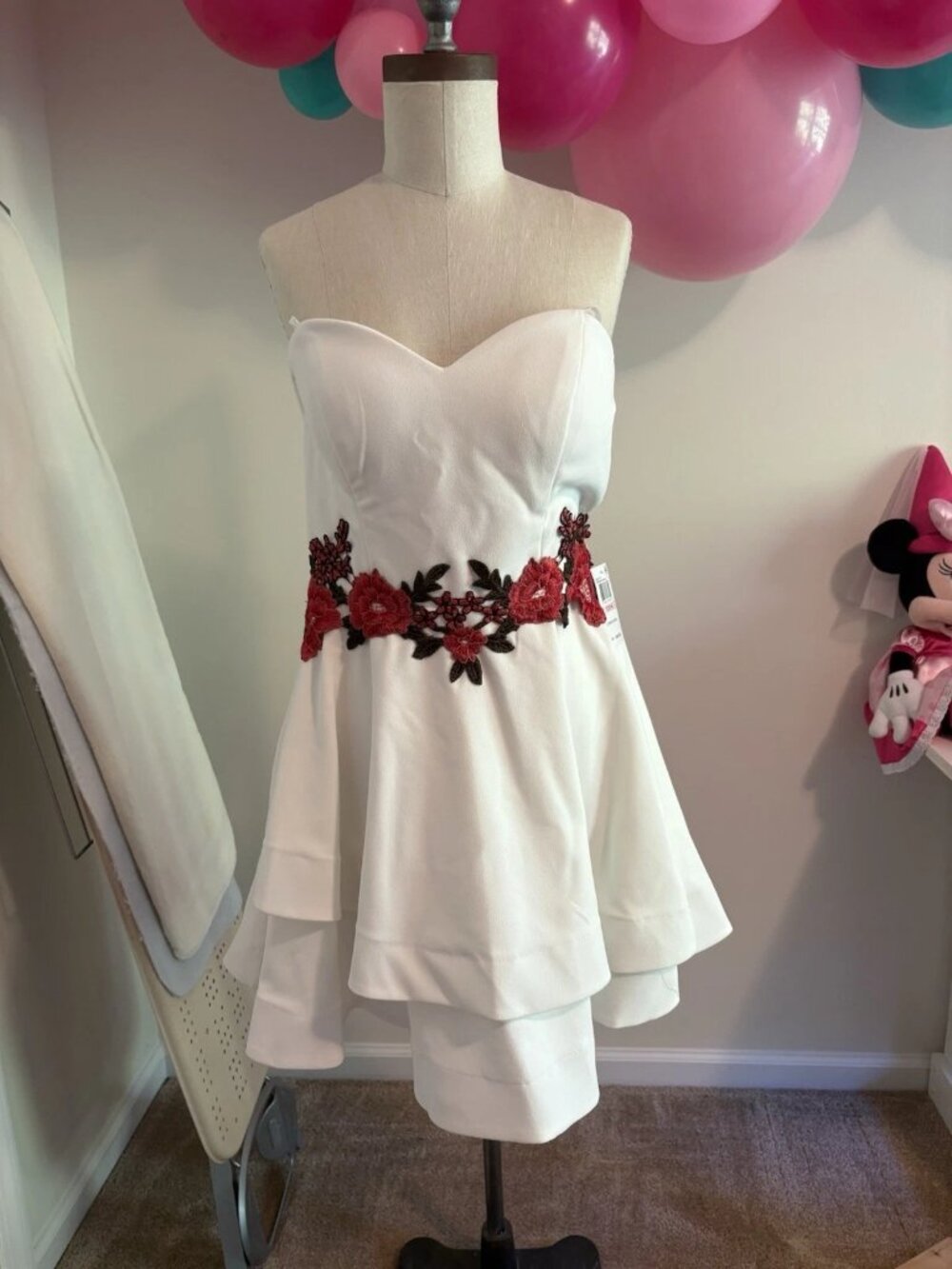 B. Darlin Floral Embroidered A Line White Party Cocktail Dress